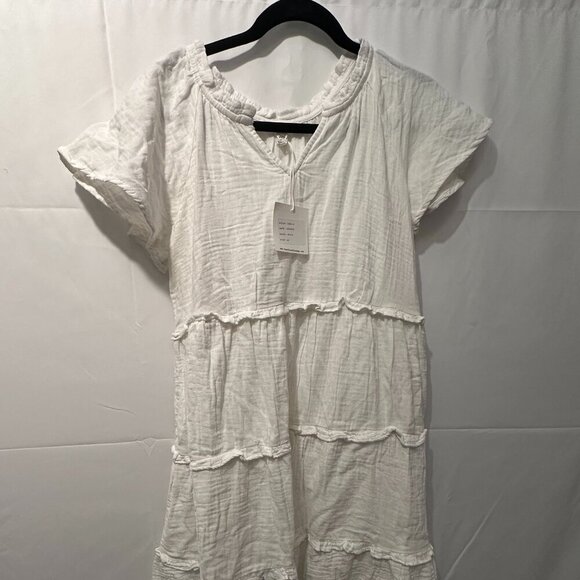 BeachLunchLounge Camila Dress - White Gauzy Tiered Peasant Dress XS - Picture 1 of 9